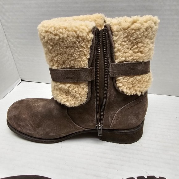 Womens UGG Blayre Brown Cream 1006039 Boots Cuff Sherpa Sheepskin 10 - Picture 9 of 16